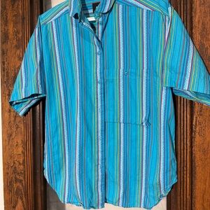 Casual Blue Striped Button Down Shirt